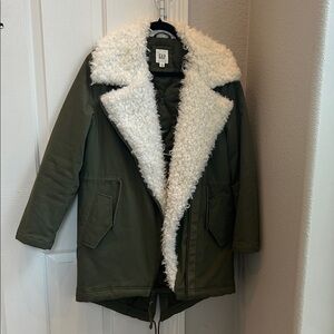 GAP Forest Green coat with Cream shearling